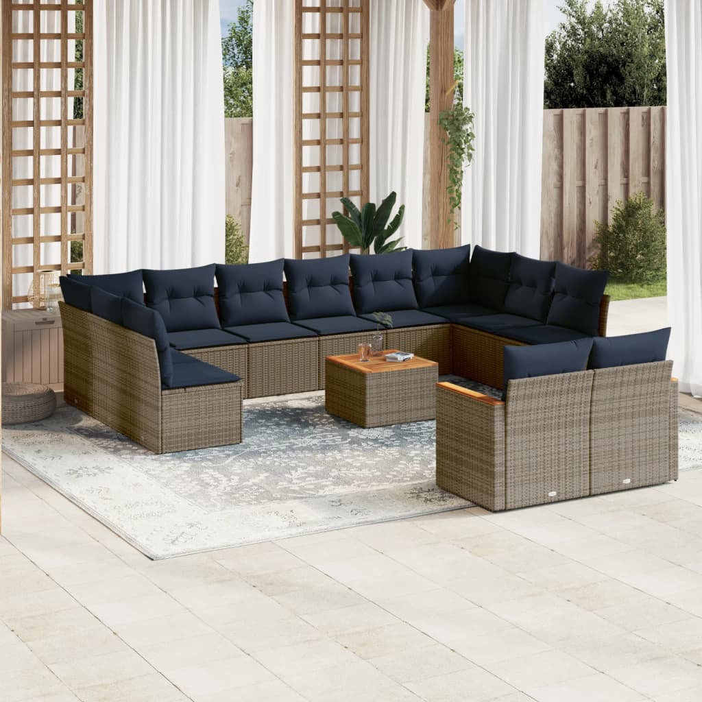 Conjunto de sofá de jardim com 13 peças e almofadas em rattan sintético cinza