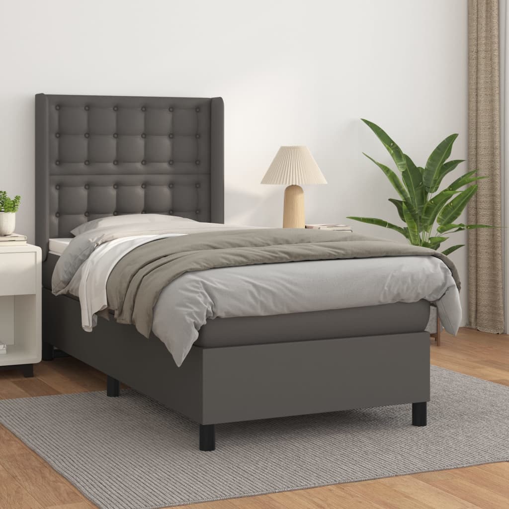 Cama com molas/colchão 90x200 cm couro artificial cinzento