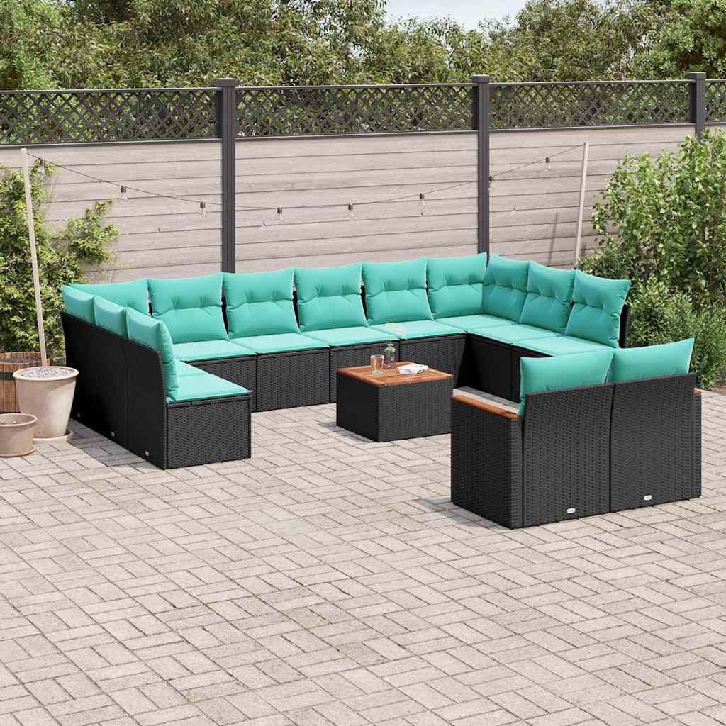 Conjunto de sofá de jardim com 13 peças e almofadas em rattan sintético preto