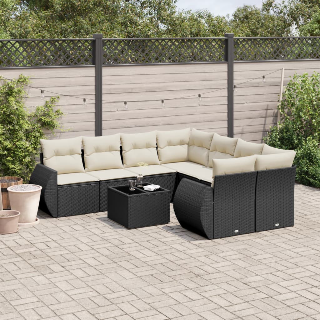 9 Pcs conjunto de sofás p/ jardim c/ almofadões vime PE preto