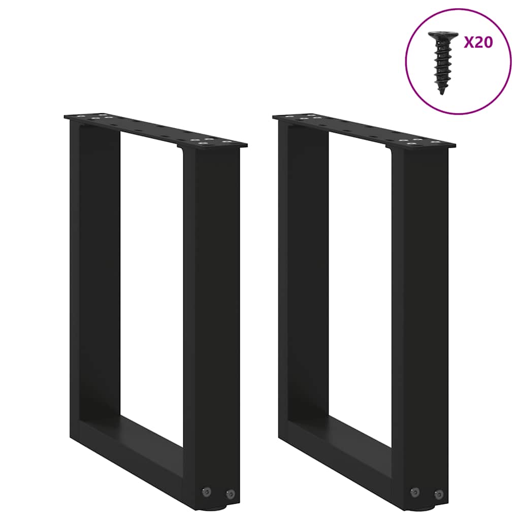 Pés para mesa de centro em formato de u, 2 peças, preto, 38x(42-43) cm, aço
