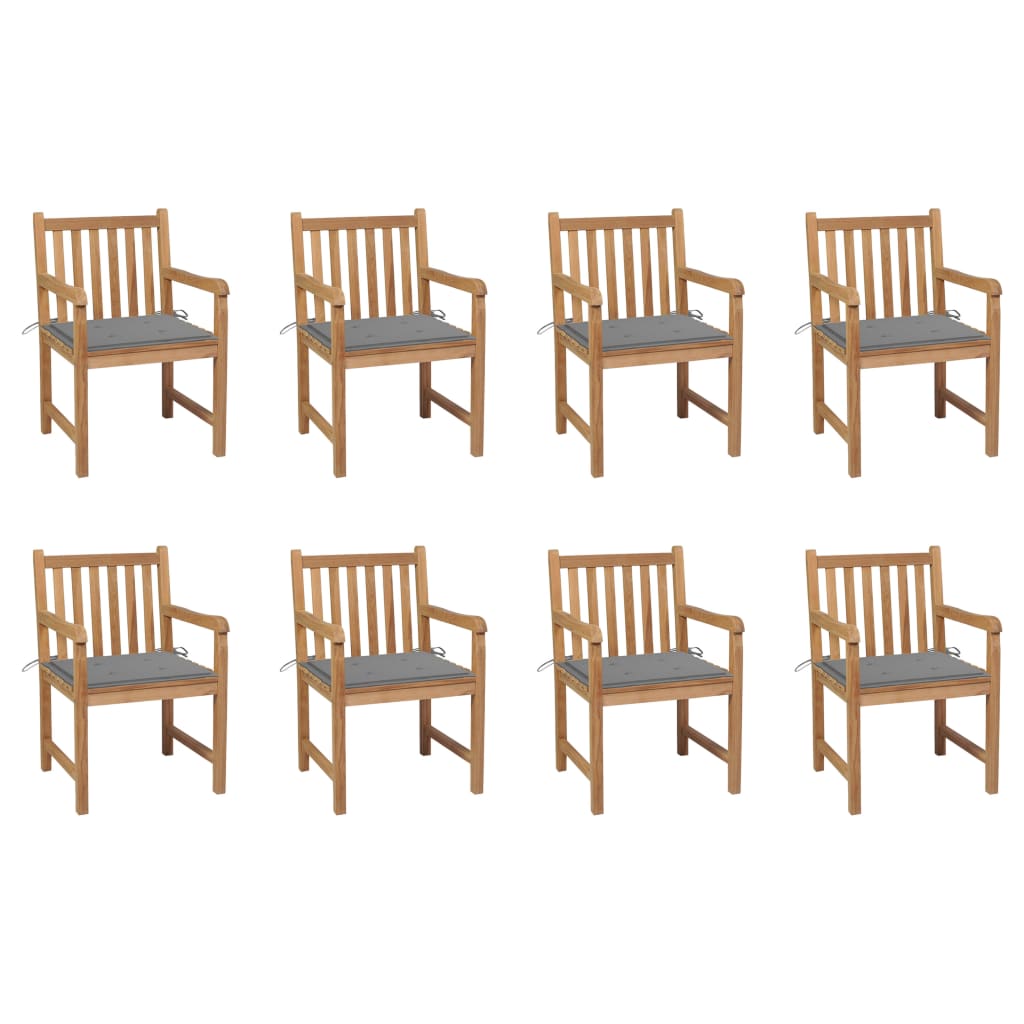 Cadeiras de jardim c/ almofadões cinzento 8 pcs teca maciça