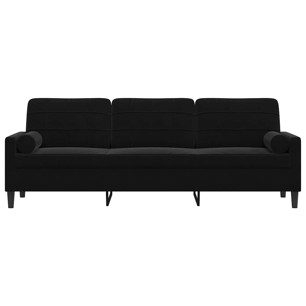 Sofá 3 lugares c/ almofadas decorativas 210 cm veludo preto