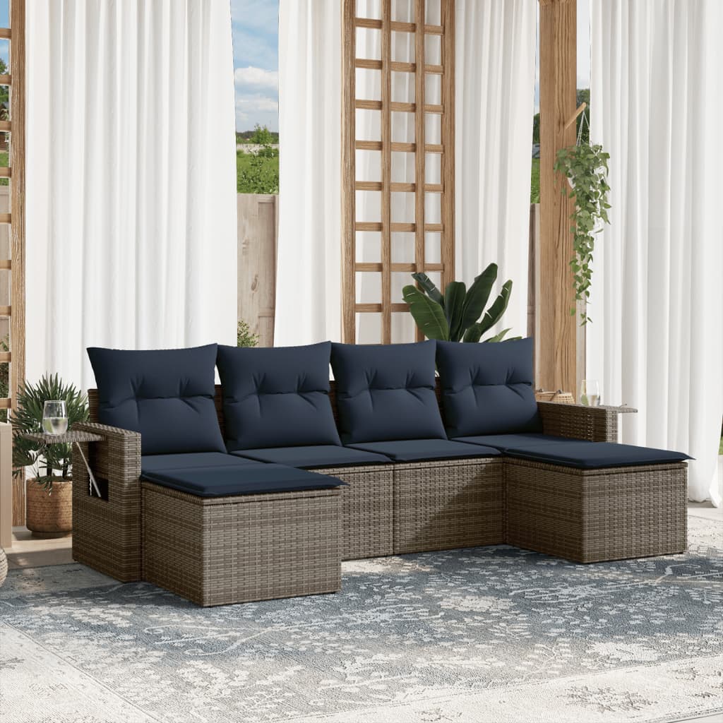 Conjunto de sofá de jardim com 6 peças e almofadas em rattan sintético cinza