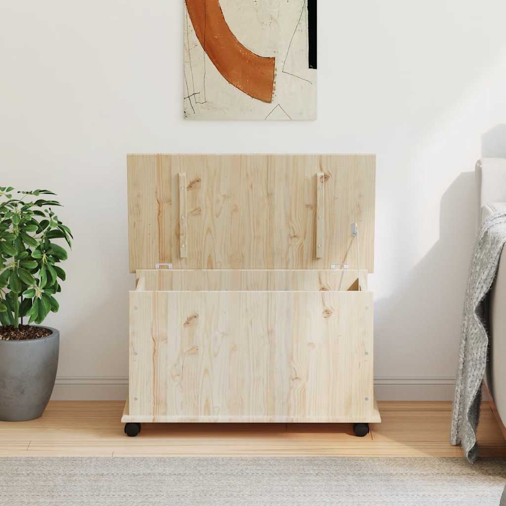 Arca de arrumação c/ rodas alta 73x39,5x43 cm pinho maciço