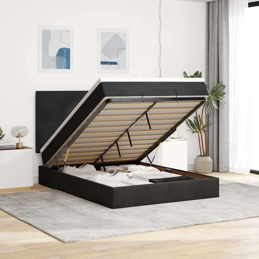 Estrutura de cama otomana com colchões 140x190 cm veludo preto
