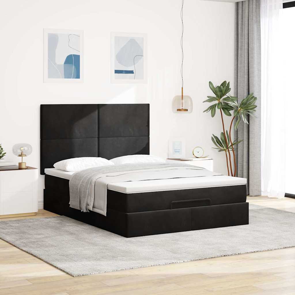 Estrutura de cama otomana com colchões 140x190 cm veludo preto