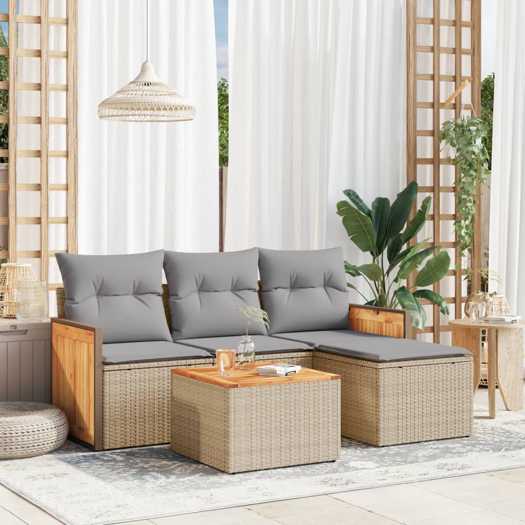5 Pcs conjunto de sofás p/ jardim com almofadões vime PE bege