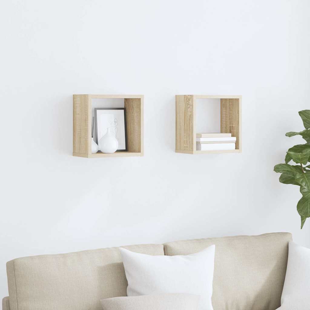 Prateleiras de parede em forma de cubo 2 pcs 26x15x26 cm sonoma