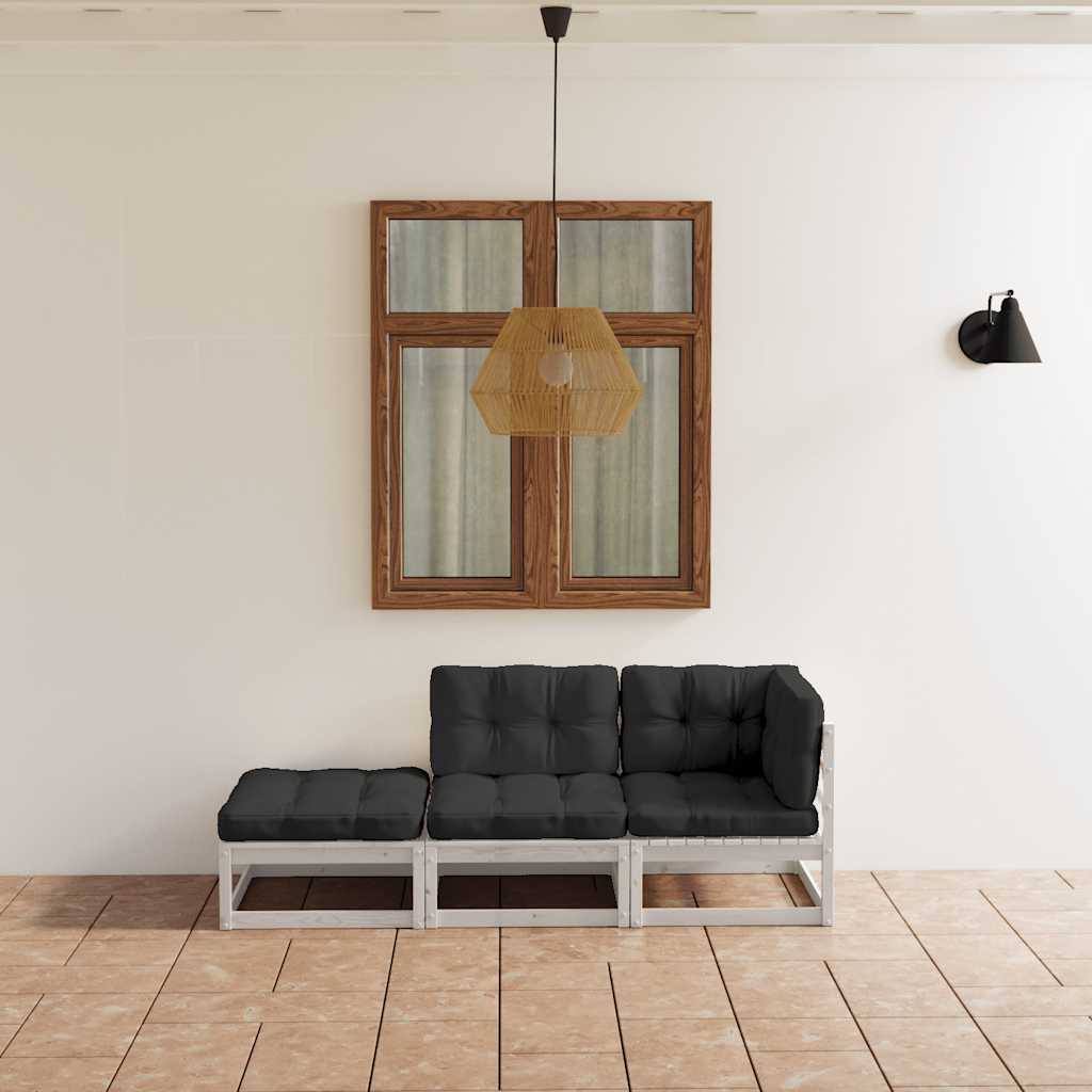 3 Pcs conjunto lounge de jardim c/ almofadões pinho maciço