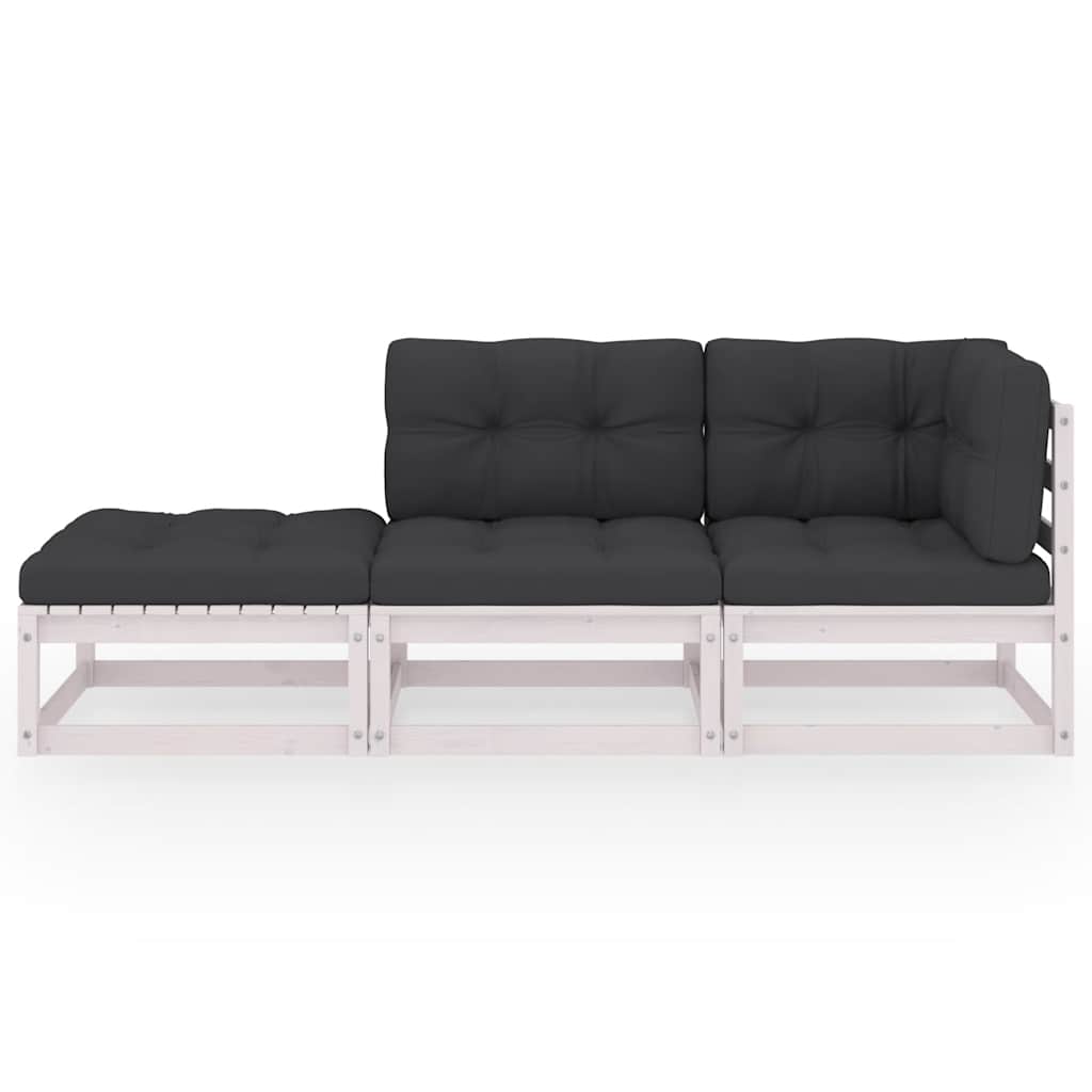 3 Pcs conjunto lounge de jardim c/ almofadões pinho maciço