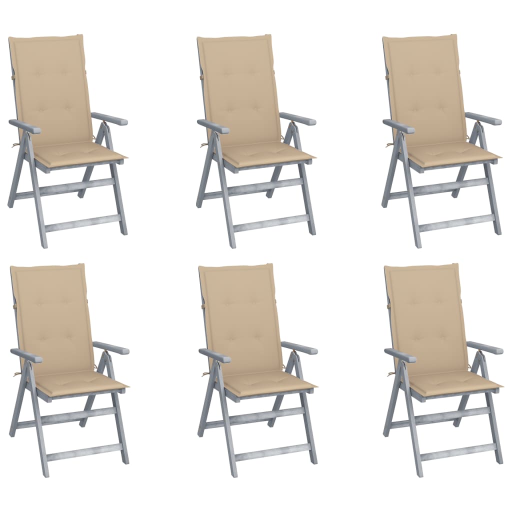 Cadeiras jardim reclináveis c/ almofadões 6 pcs acácia maciça