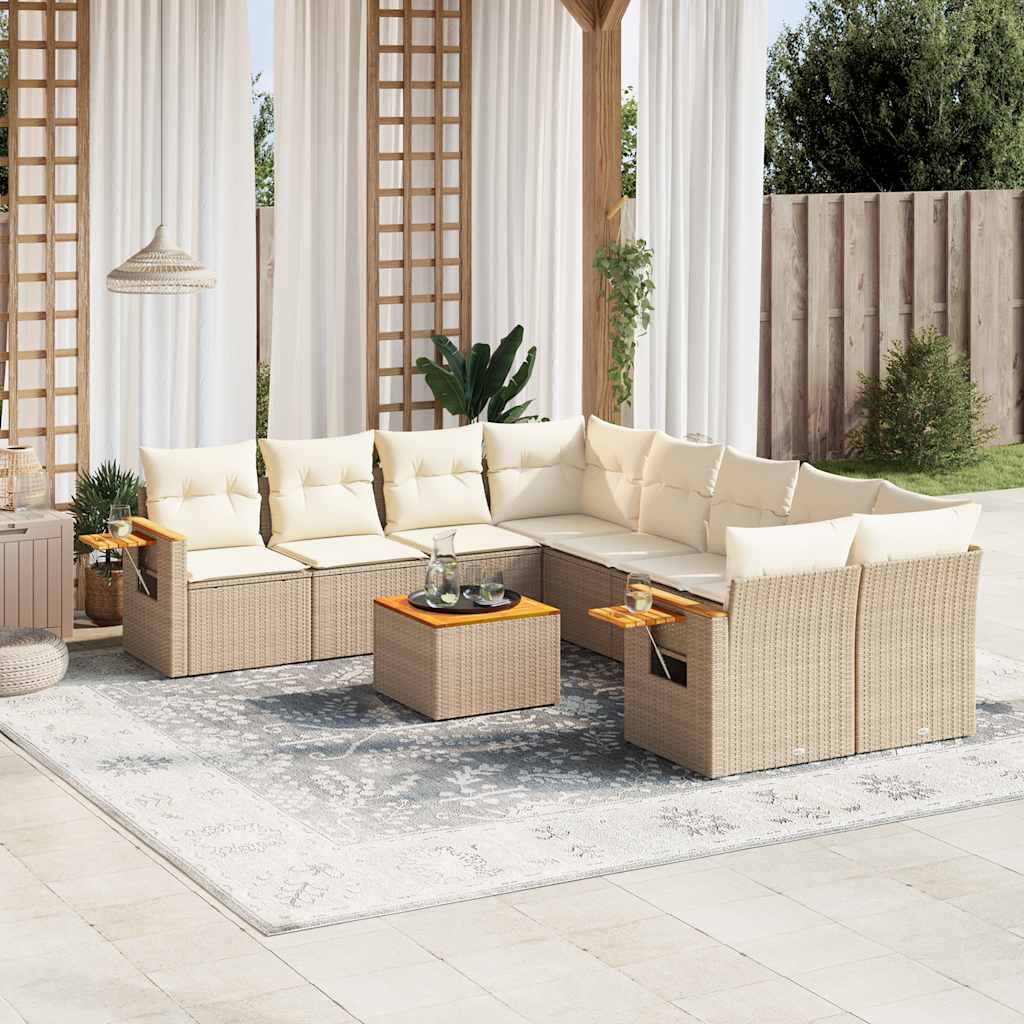 9 Pcs conjunto de sofás p/ jardim com almofadões vime PE bege