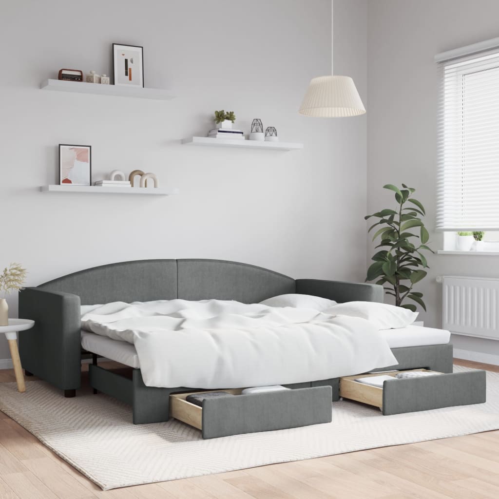 Sofá-cama c/ gavetão e gavetas 90x200 cm tecido cinzento-escuro