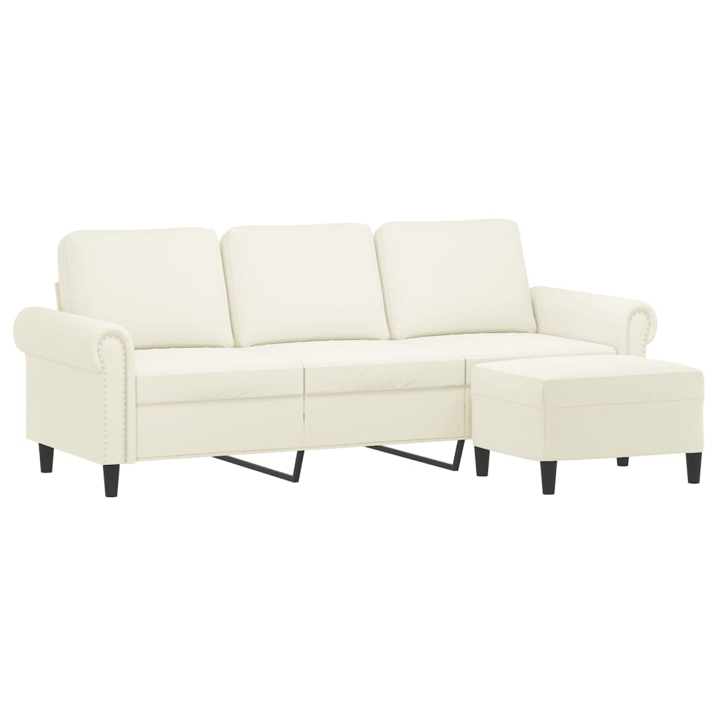 Sofá de 3 lugares com apoio de pés 180 cm veludo cor creme