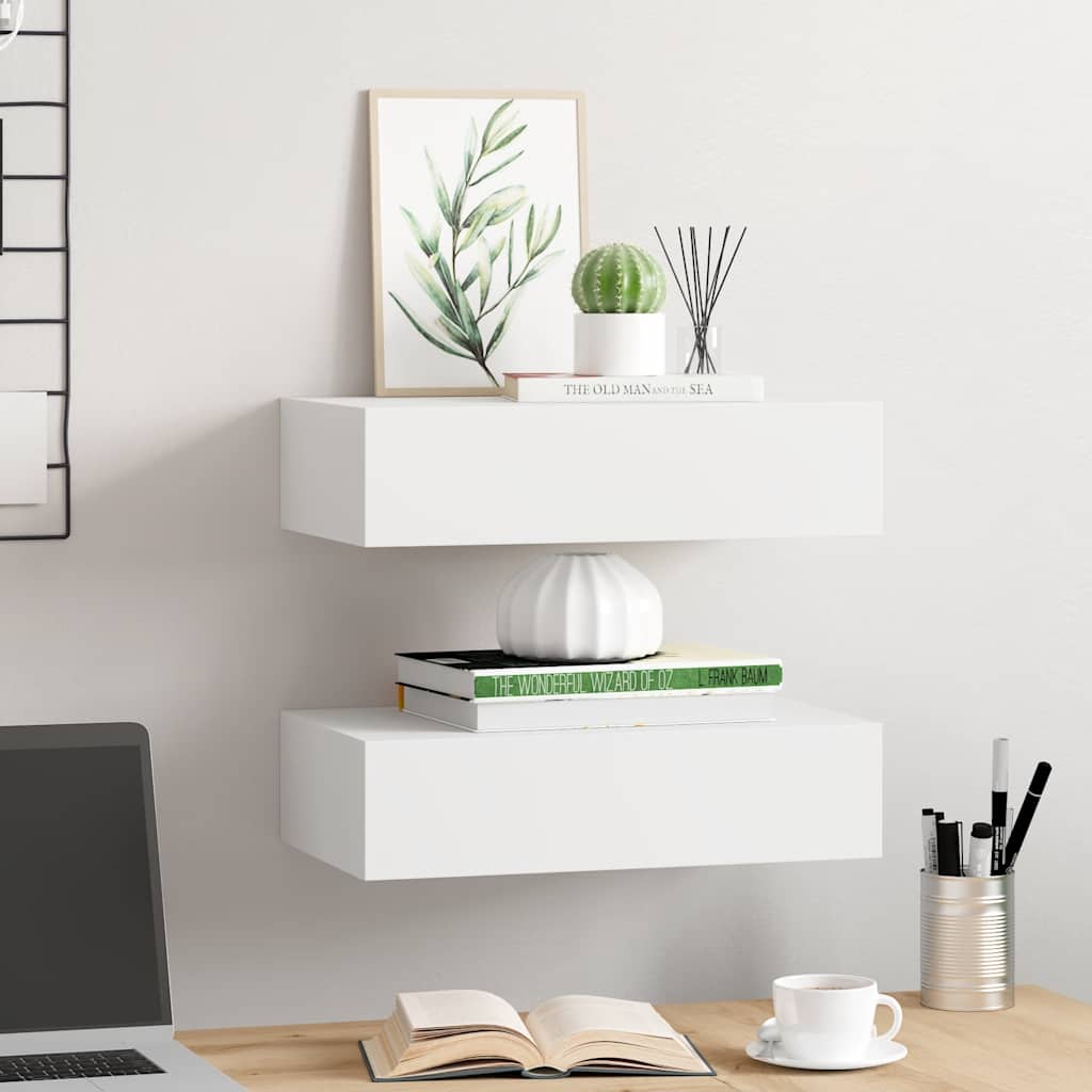 Prateleiras de parede com gavetas 2pcs MDF 40x23,5x10 cm branco