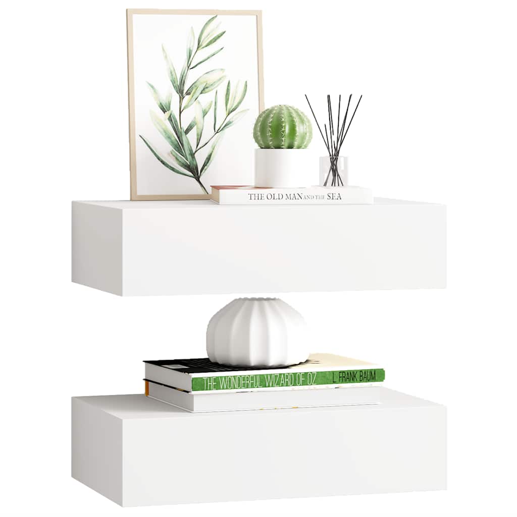 Prateleiras de parede com gavetas 2pcs MDF 40x23,5x10 cm branco