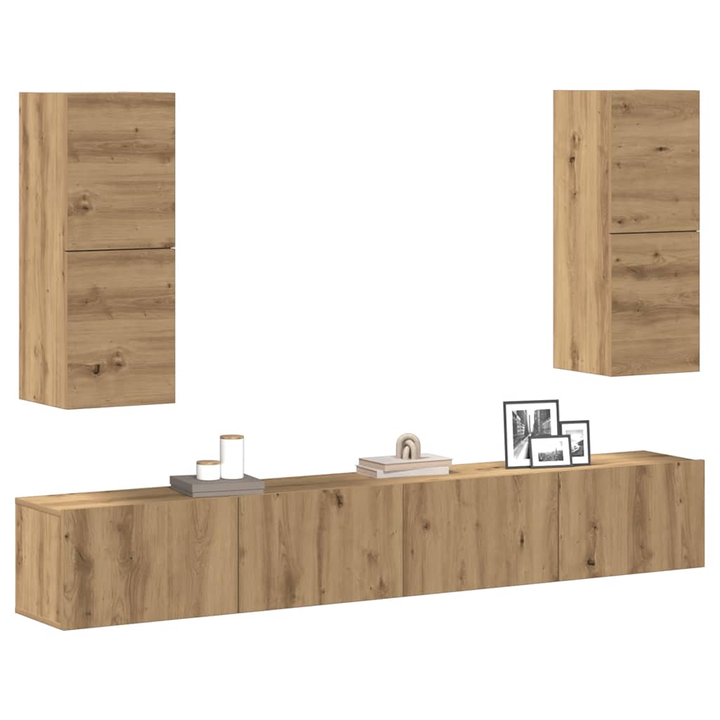 Conjunto de armário TV parede 4 pcs madeira carvalho artisiano