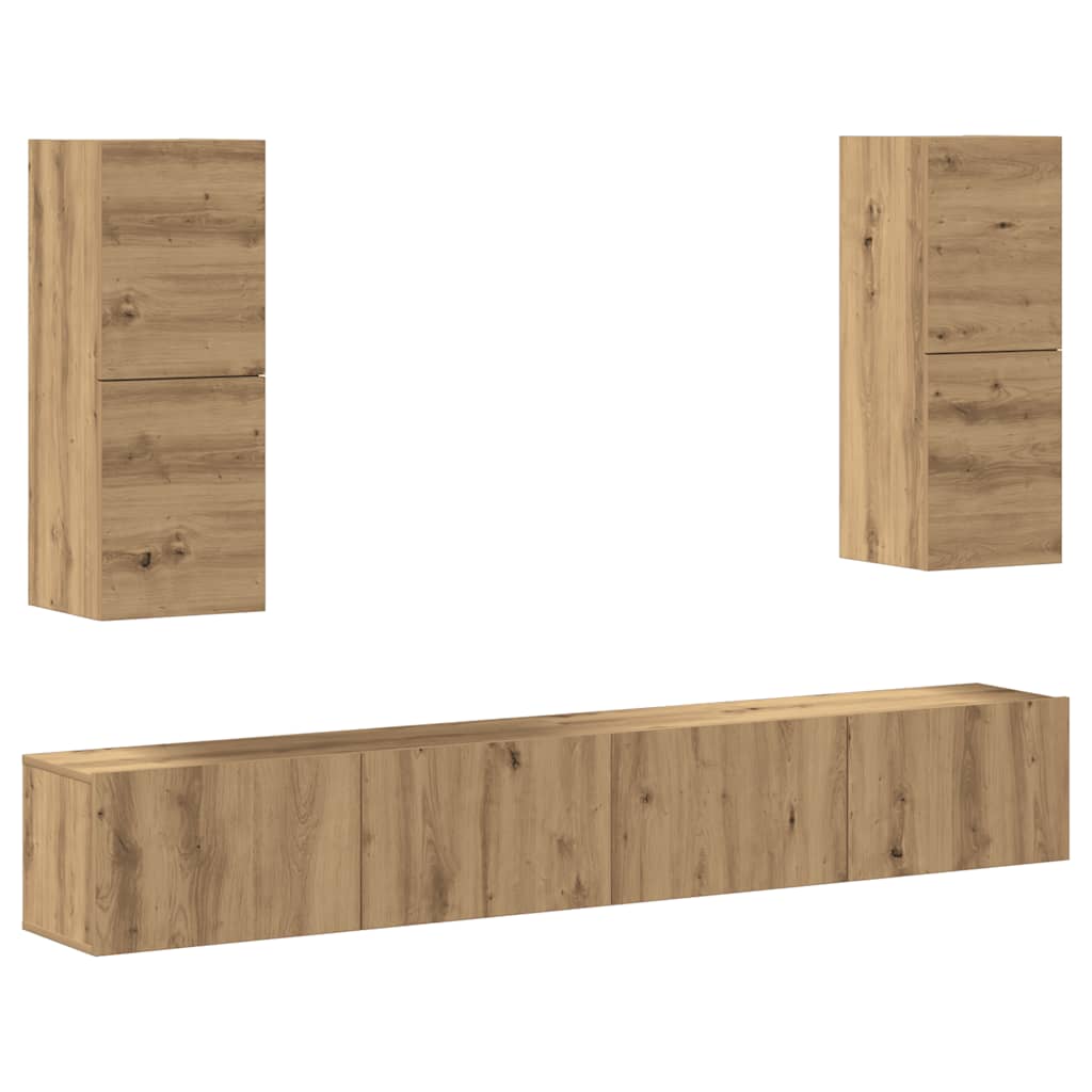 Conjunto de armário TV parede 4 pcs madeira carvalho artisiano