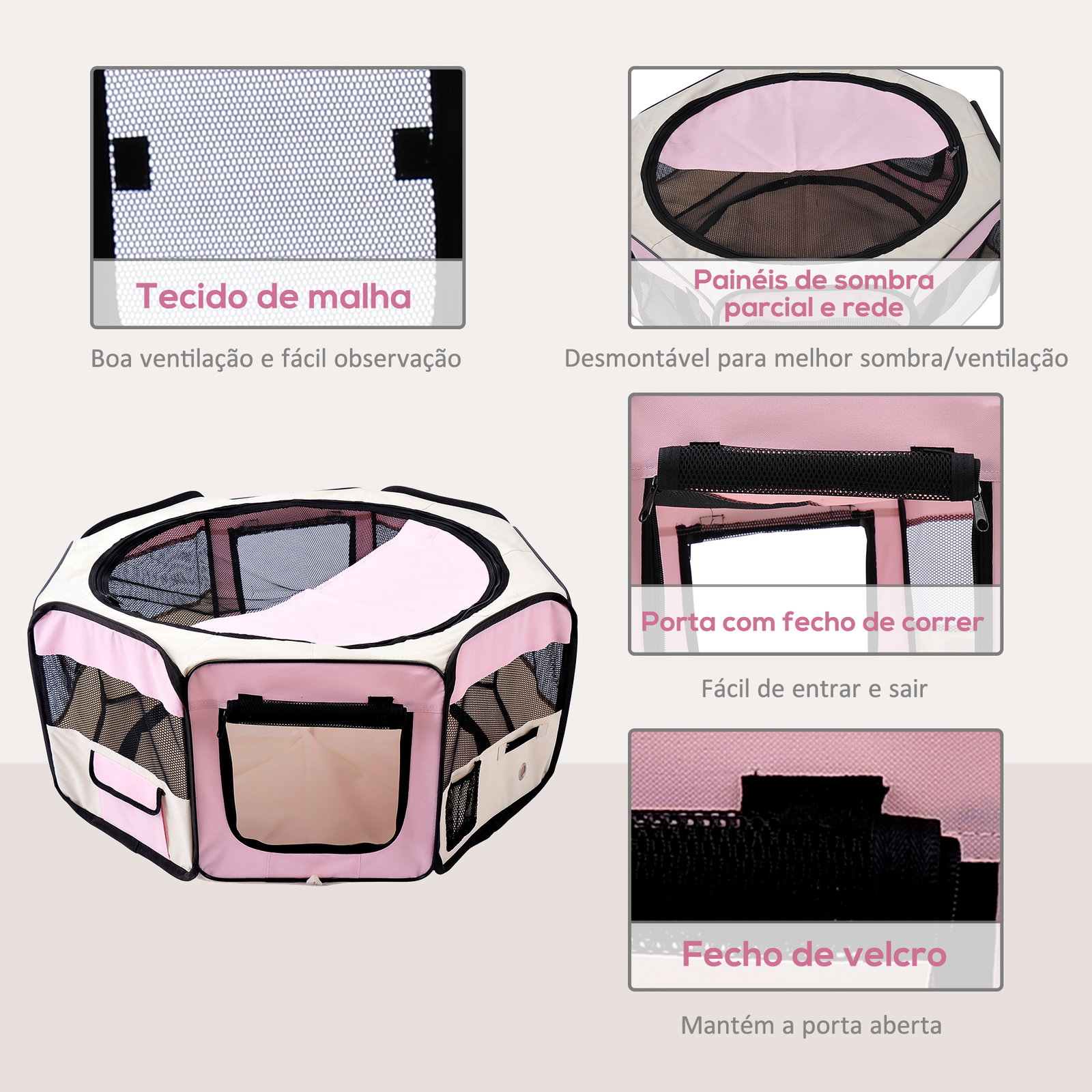 Parque dobrável para cães e gatos corralito portátil para animais pequenos impermeável em tecido oxford ø90x41 cm rosa