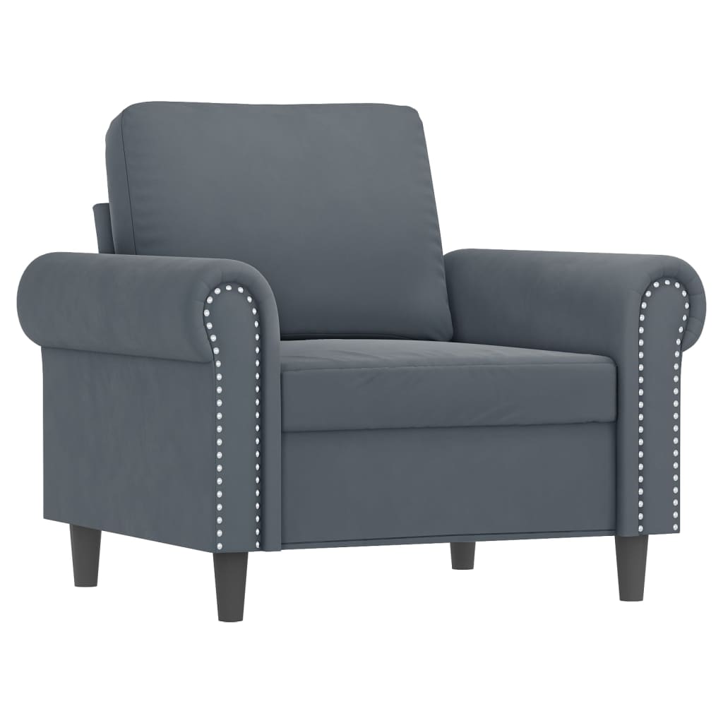 4 Pcs conjunto de sofás com almofadas veludo cinzento-escuro
