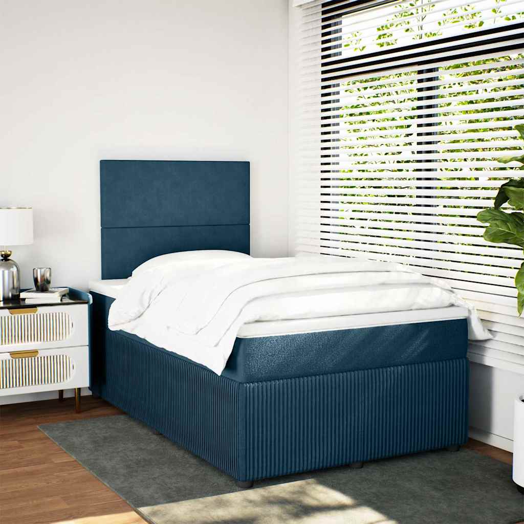 Cama boxspring com colchão 120x200 cm veludo azul-escuro