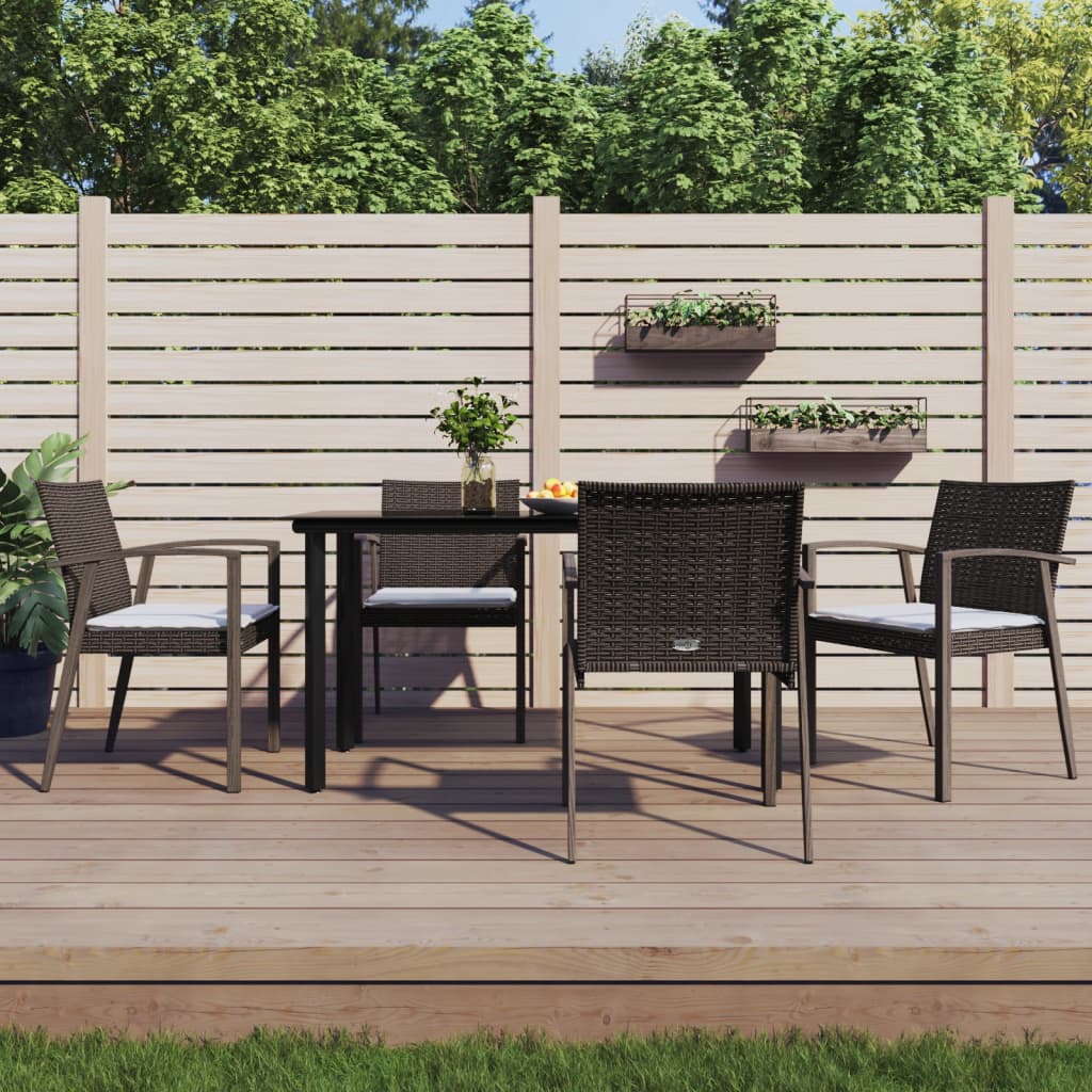 5 Pcs conjunto de jantar p/ jardim c/ almofadões vime PE e aço