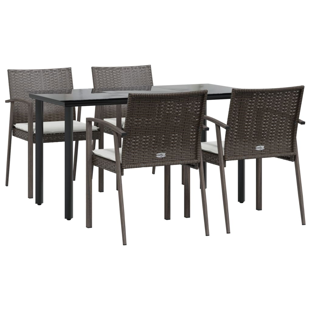 5 Pcs conjunto de jantar p/ jardim c/ almofadões vime PE e aço