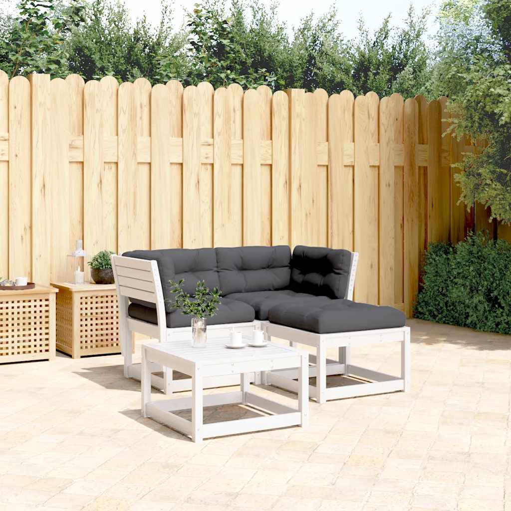 3 Pcs conj. sofás de jardim c/ almofadões pinho maciço branco