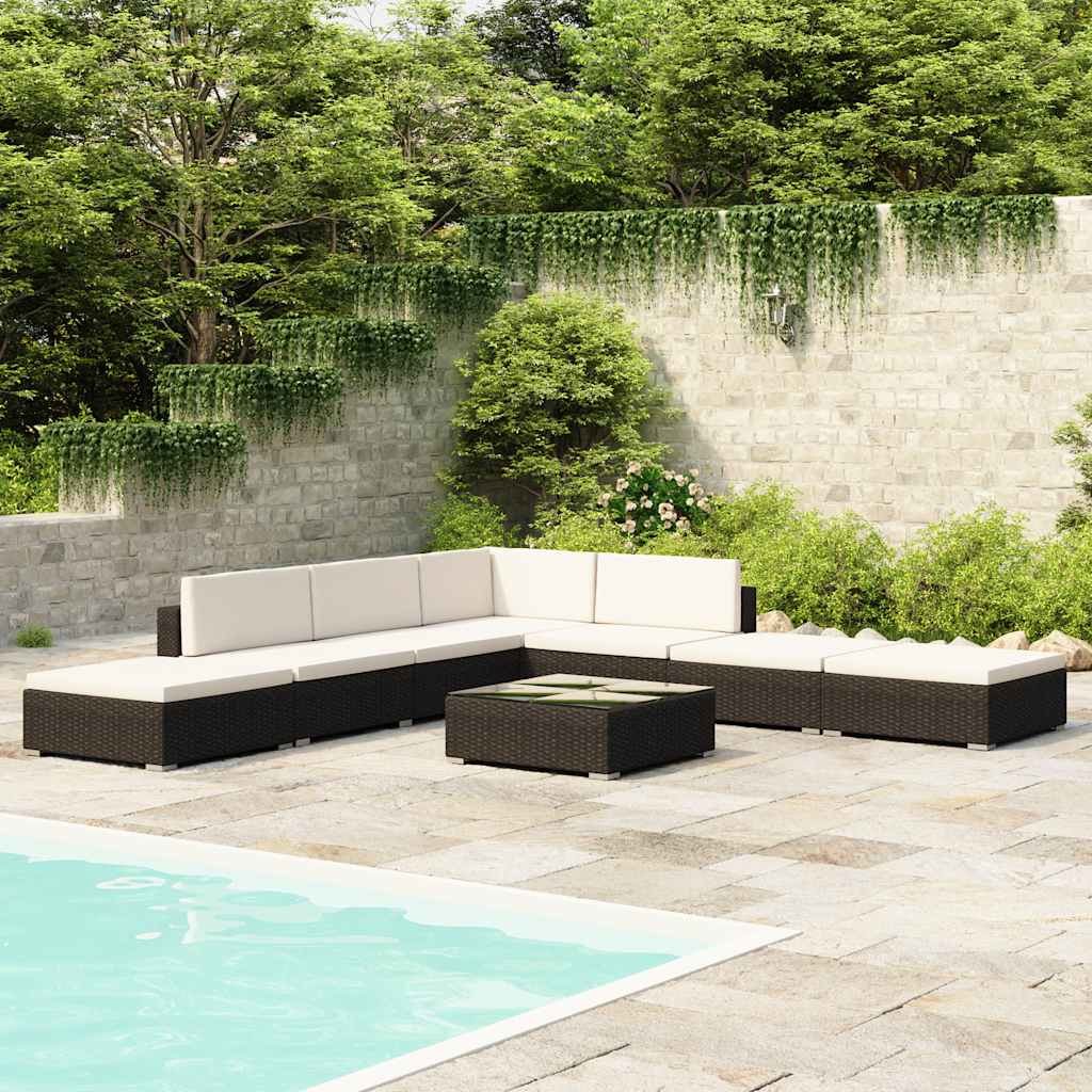 8 Pcs conjunto lounge de jardim c/ almofadões vime PE preto