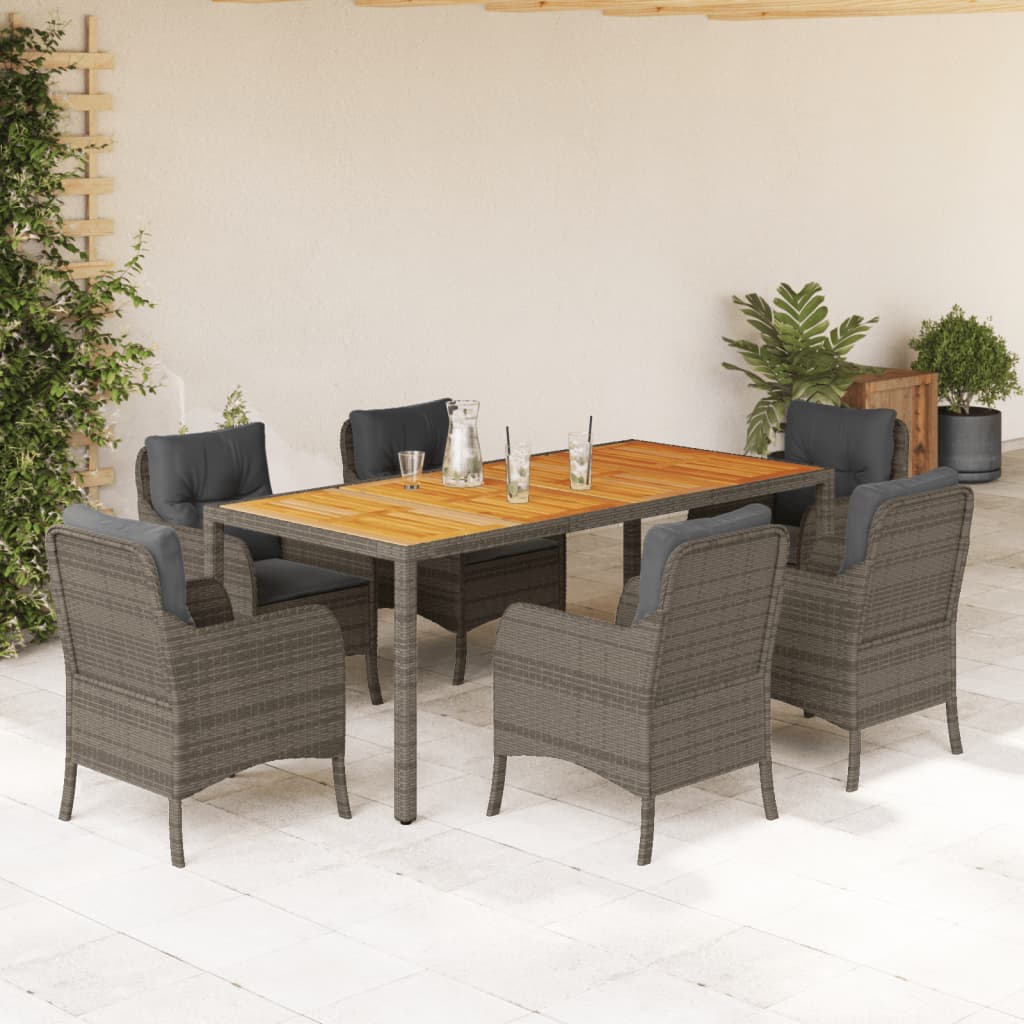 7 Pcs conjunto de jantar p/ jardim c/ almofadões vime PE cinza