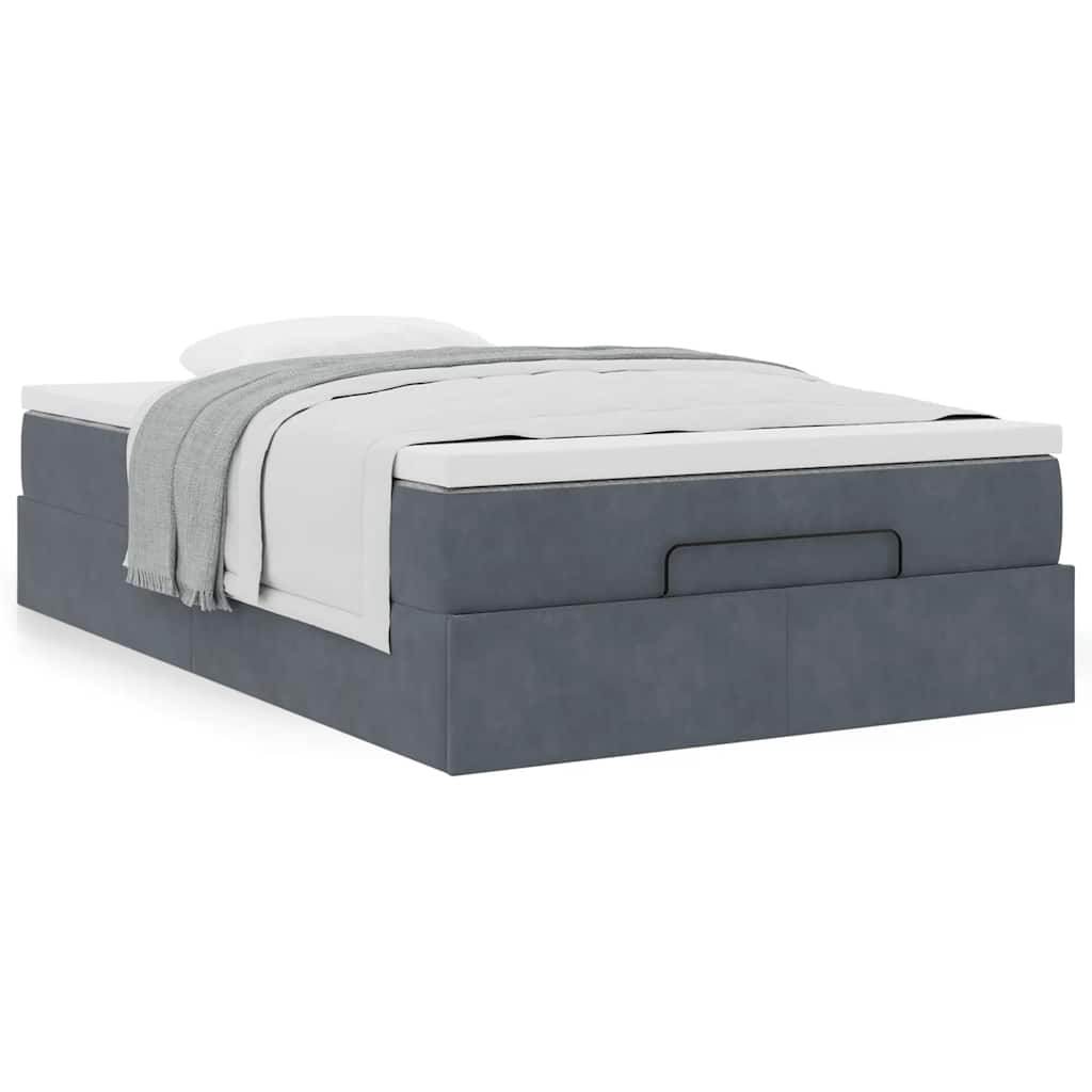 Estrutura de cama otomana com colchão cinza escuro veludo