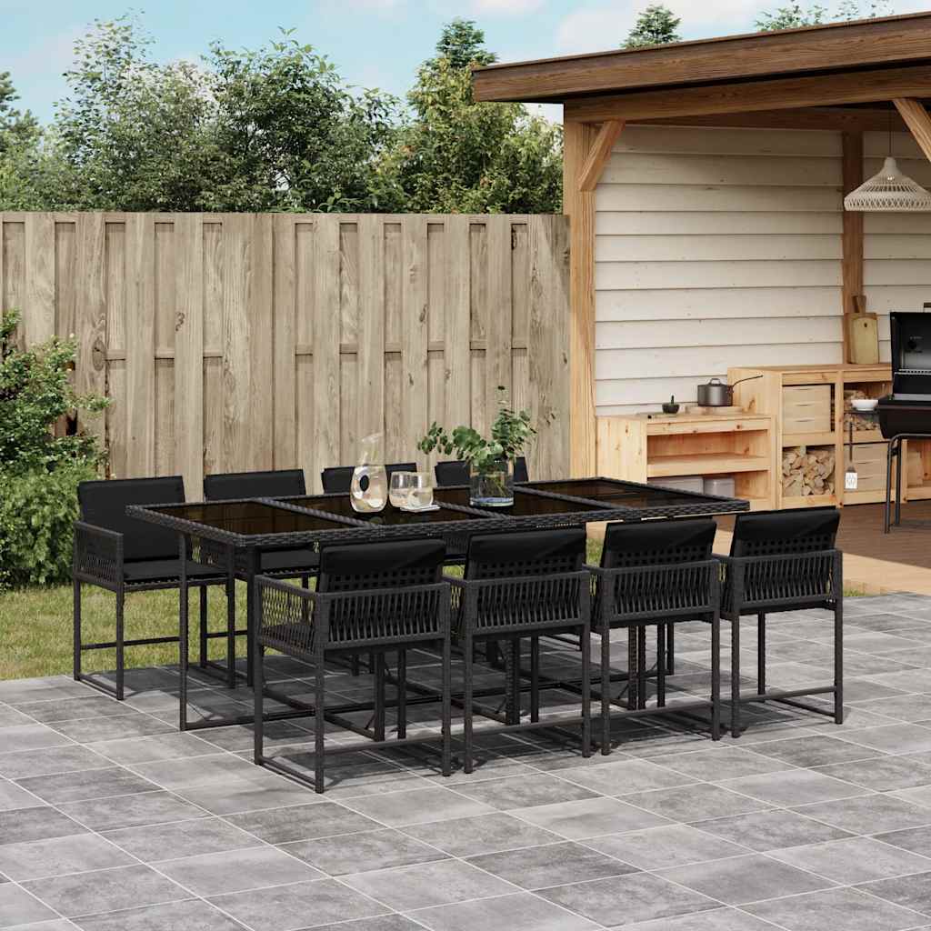 9 Pcs conjunto de jantar p/ jardim c/ almofadões vime PE preto