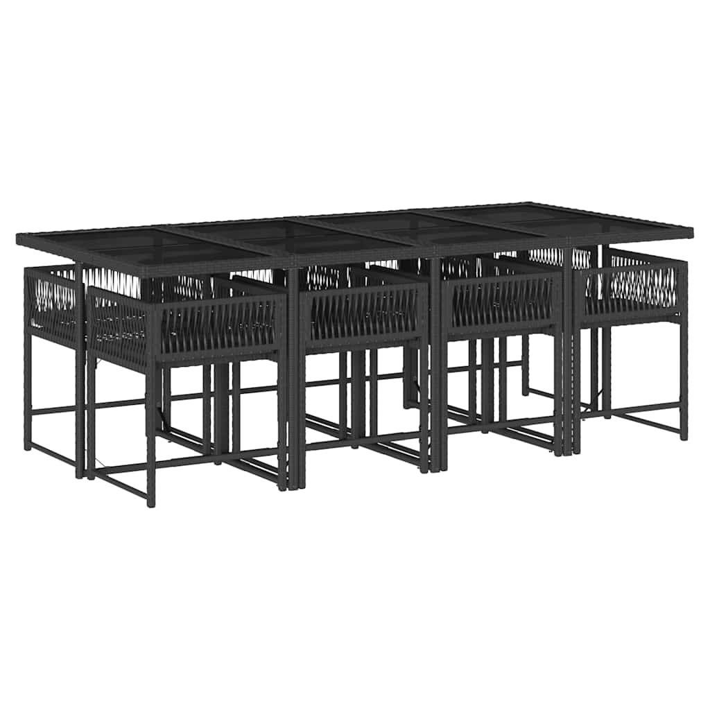 9 Pcs conjunto de jantar p/ jardim c/ almofadões vime PE preto