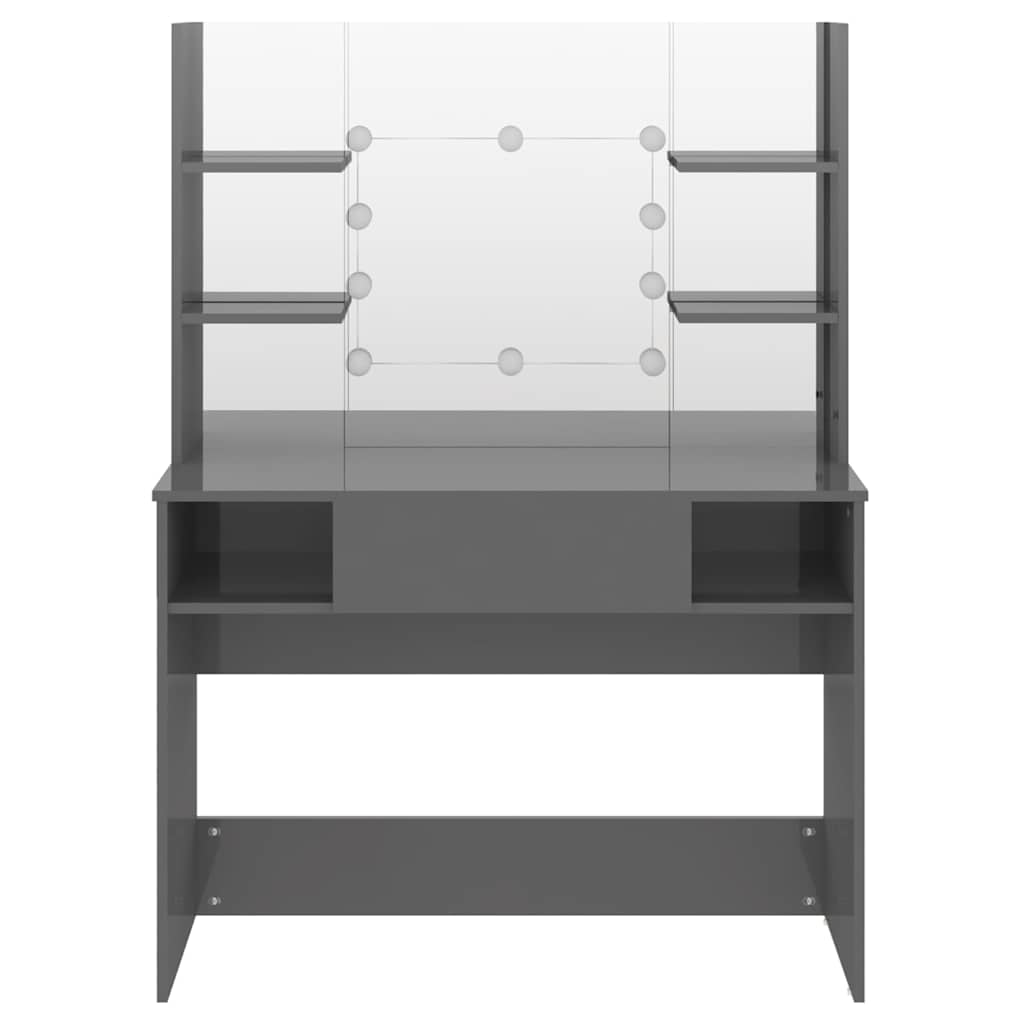 Mesa de maquilhagem c/ leds 100x40x135 cm MDF cinza brilhante