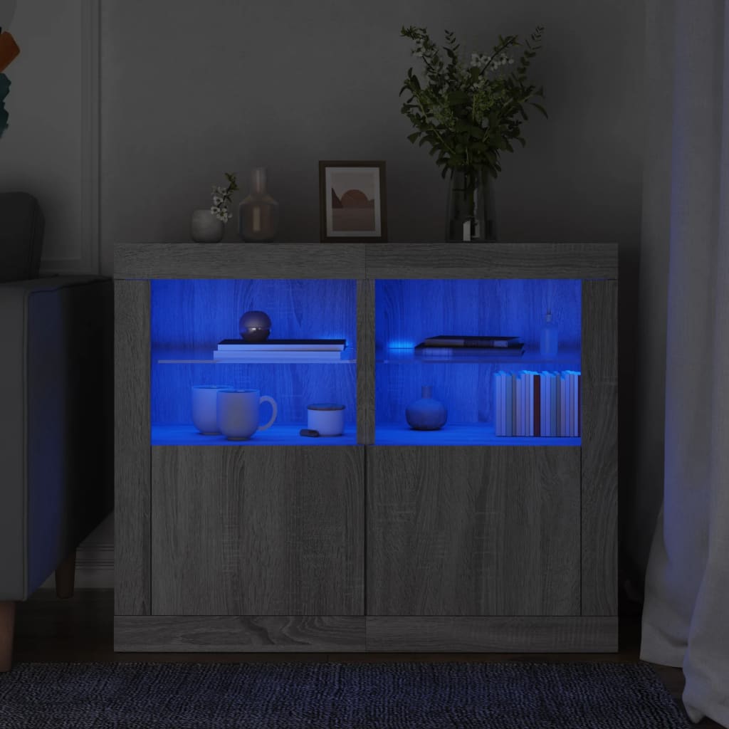 Móveis de apoio c/ leds 2 pcs derivados madeira cinza sonoma