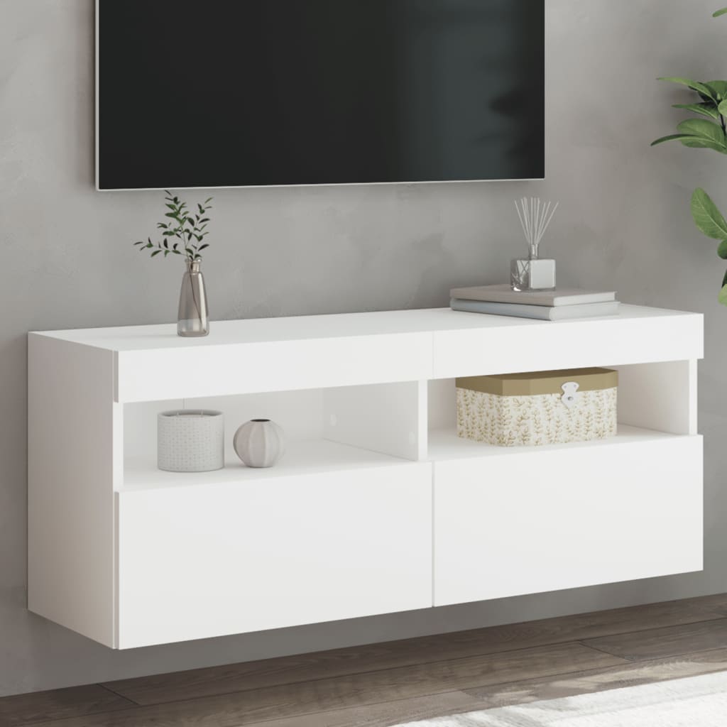 Móvel de parede para TV com luzes LED 100x30x40 cm branco