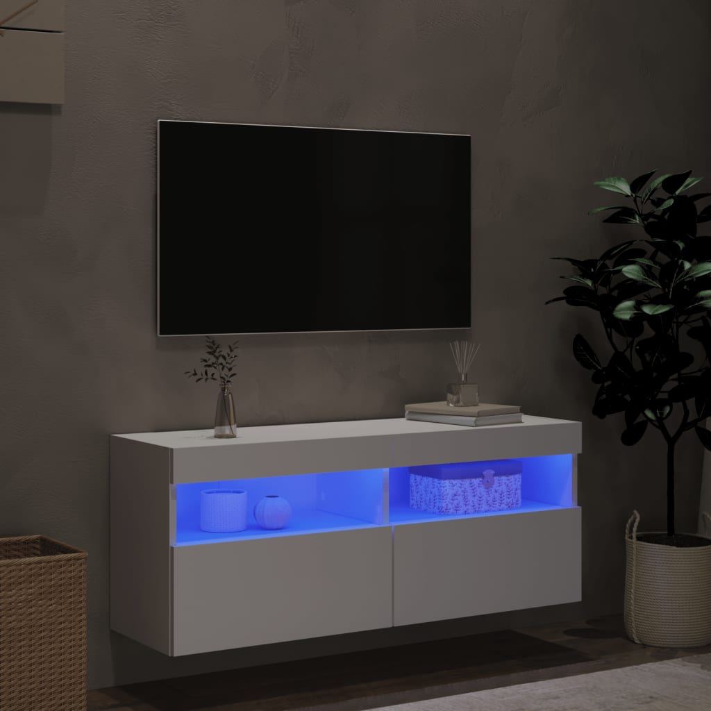 Móvel de parede para TV com luzes LED 100x30x40 cm branco