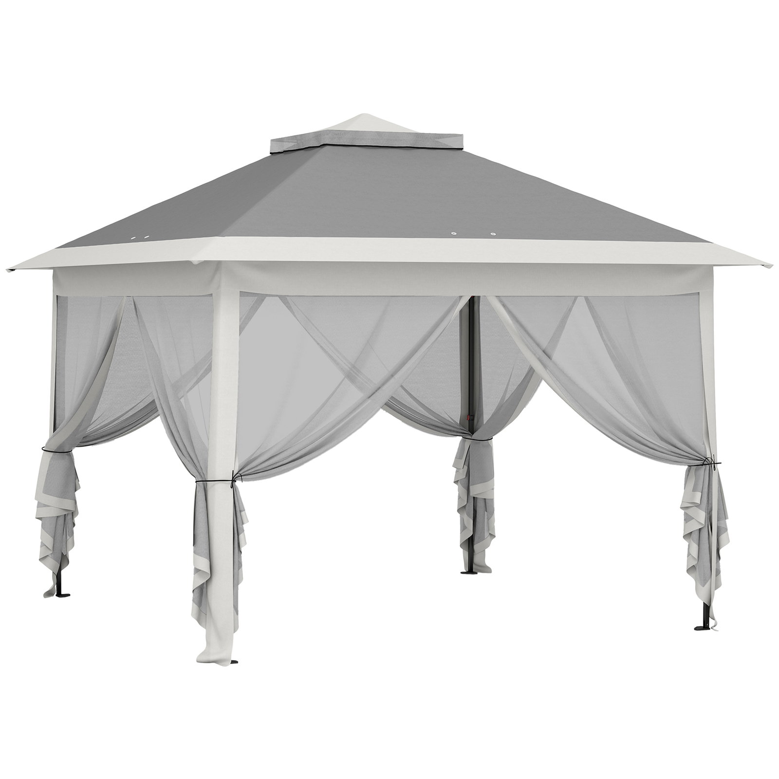 Tenda dobrável 3,3x3,3 m pop-up altura ajustável teto duplo mosquiteiras removíveis e bolsa de transporte anti-UV cinzento