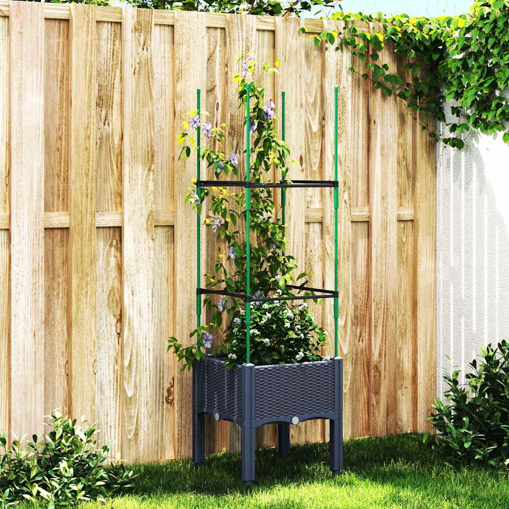 Vaso/floreira de jardim c/ treliça 40x40x142,5 cm PP cinzento azul