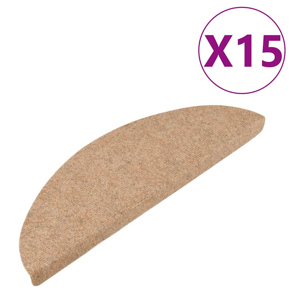 Tapetes de escada adesivos 15 pcs 56x17x3 cm bege