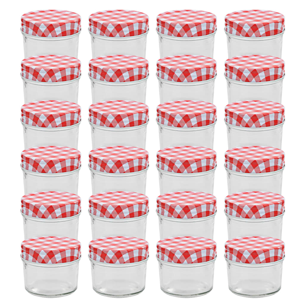 Frascos de vidro com tampas brancas e vermelhas 24 pcs 110 ml
