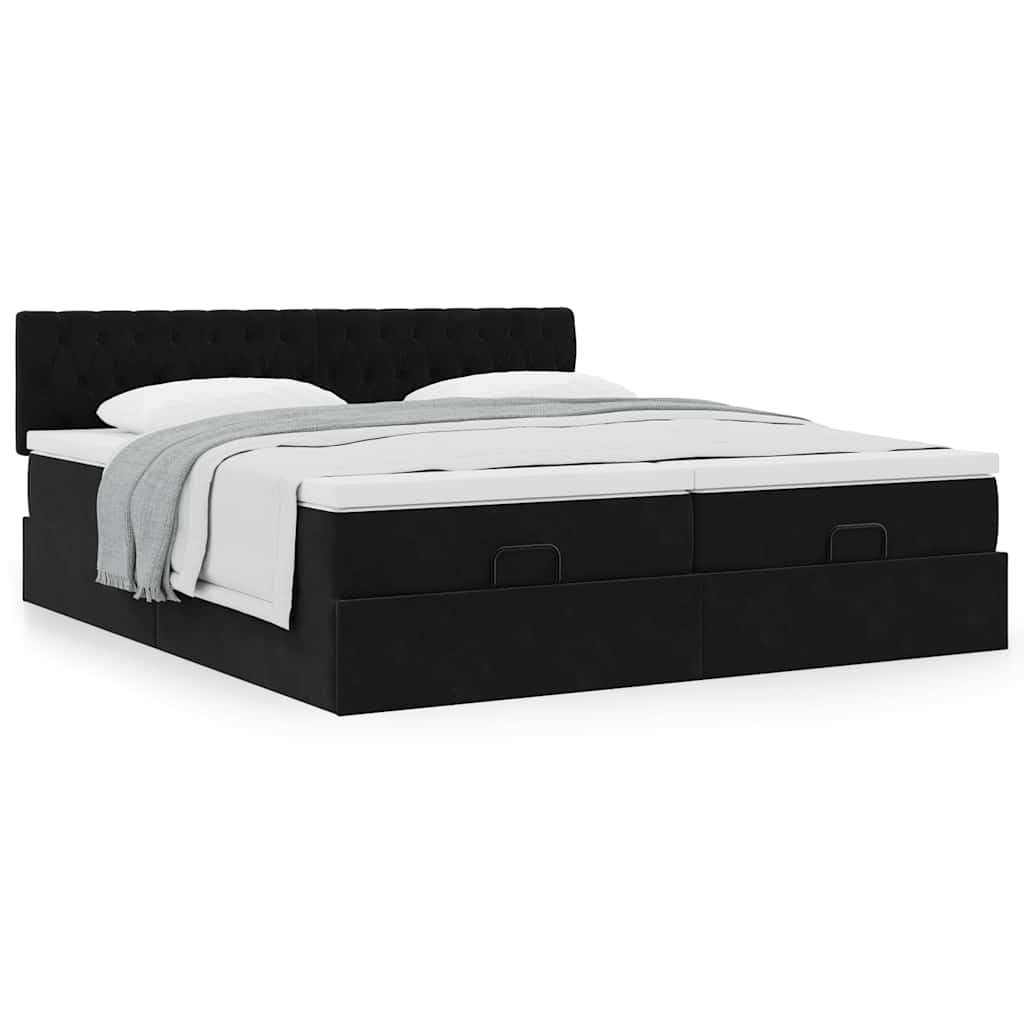 Estrutura de cama otomana com colchões 180x200cm veludo preto
