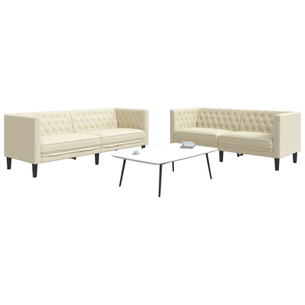 2 Pcs conjunto de sofás chesterfield couro artificial creme