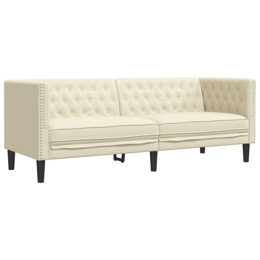 2 Pcs conjunto de sofás chesterfield couro artificial creme