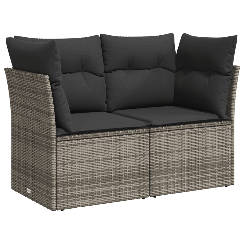 7 Pcs conjunto sofás p/ jardim c/ almofadões vime PE cinzento