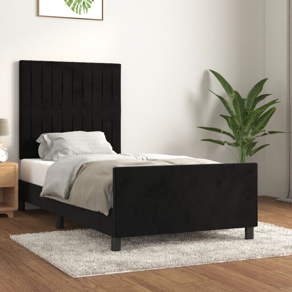 Estrutura de cama sem colchão 100x200 cm veludo preto