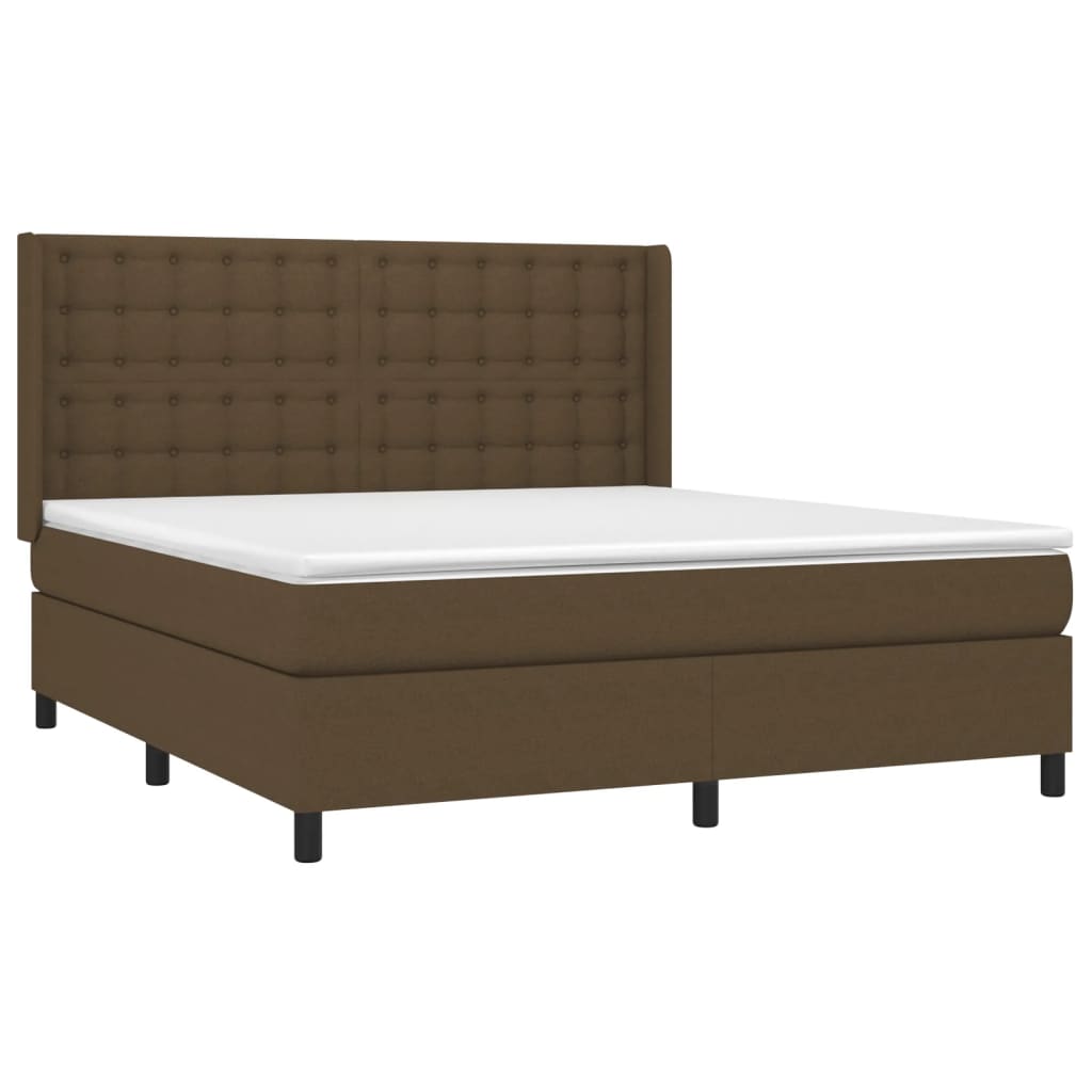 Cama box spring c/ colchão/LED 160x200cm tecido castanho-escuro