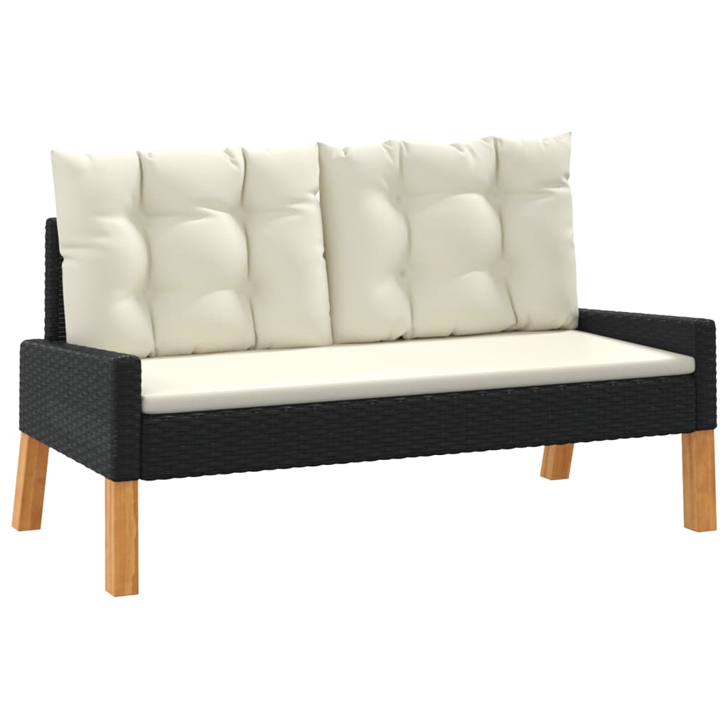 4 Pcs conj. lounge jardim c/ almofadões vime PE/madeira maciça