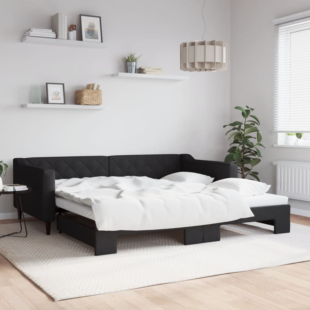 Sofá-cama com gavetão 100x200 cm tecido preto